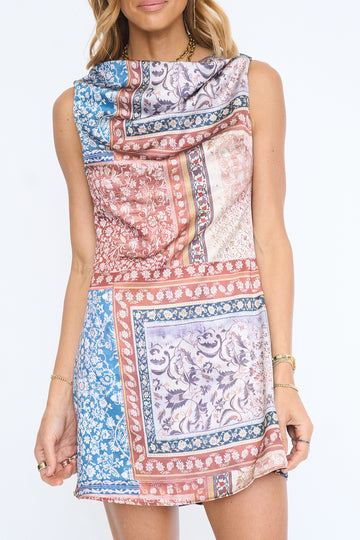 Cowl Neck Patchwork Dress
