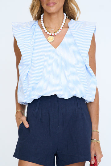Stripe V-Neck Poplin Bubble Top