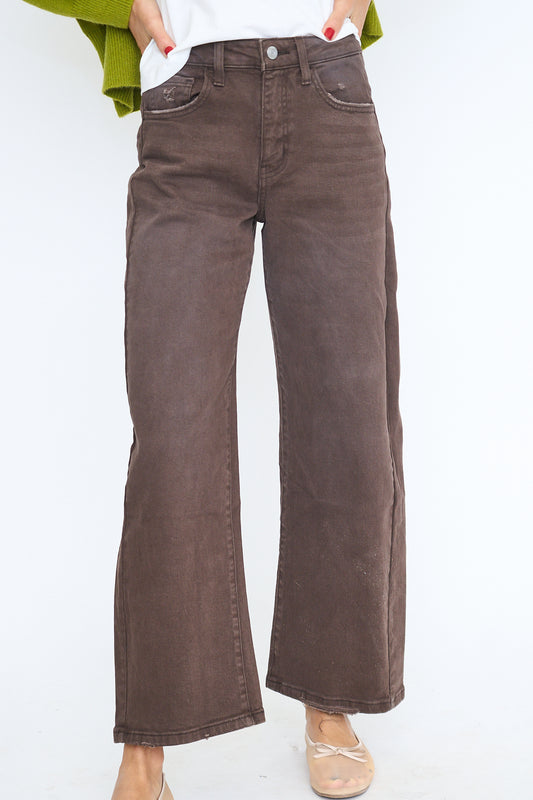 Chocolate High Rise Barrel Jean