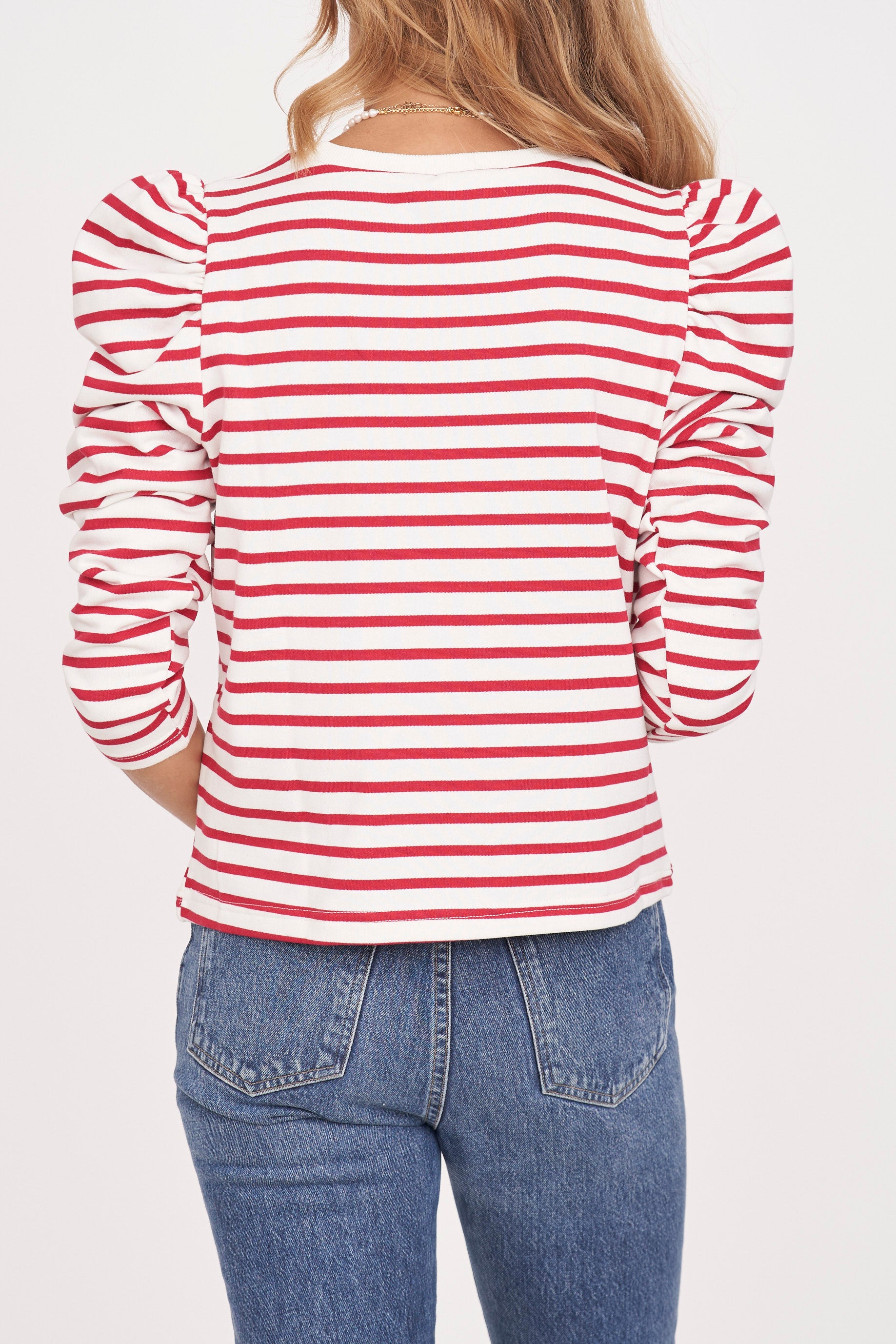 Striped Puff Sleeve Knit Top