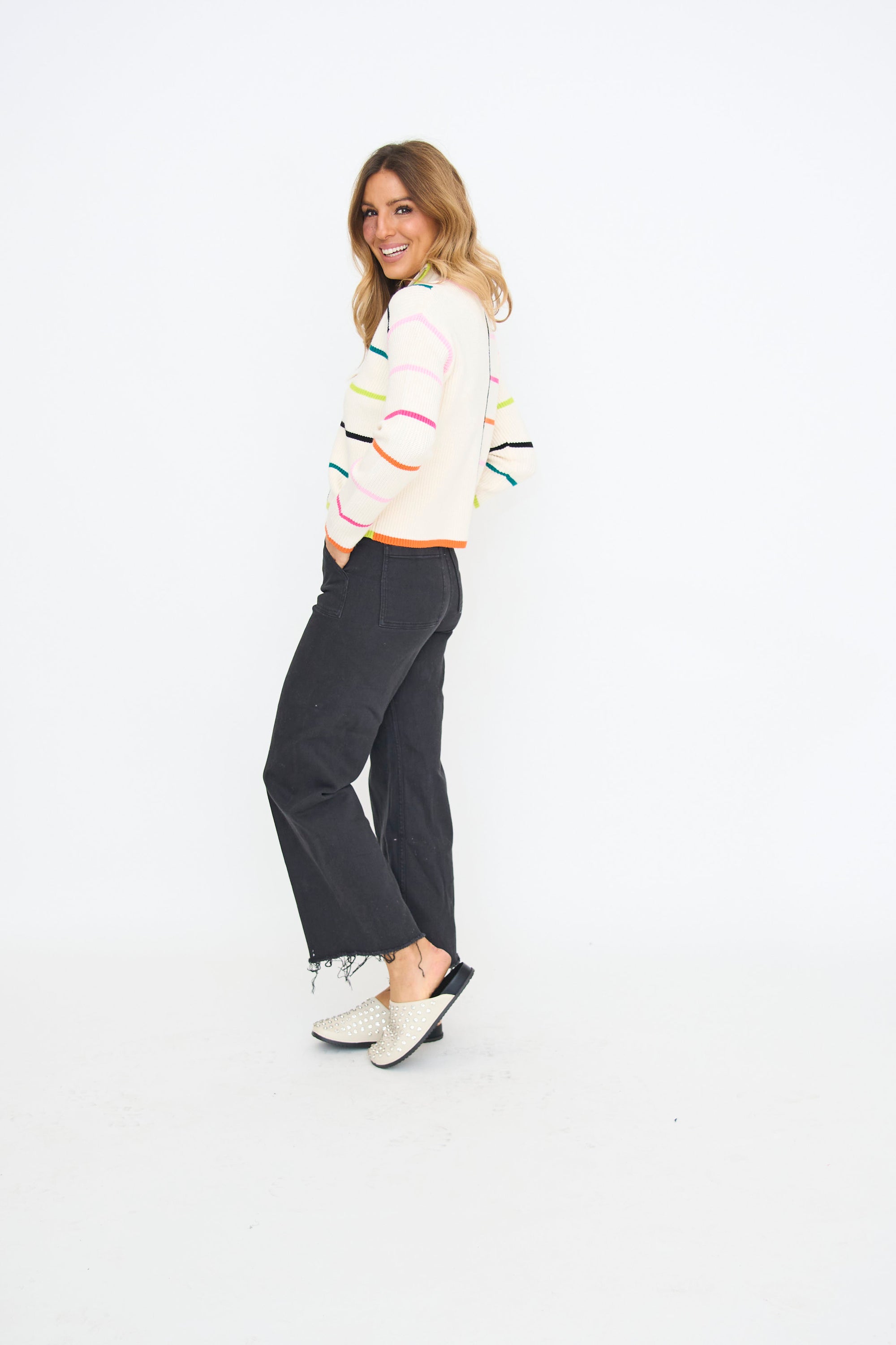 Stripe Half-Zip Rib Sweater