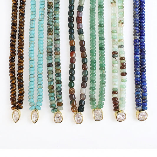 Gemstone Bead and Solitaire CZ Necklace