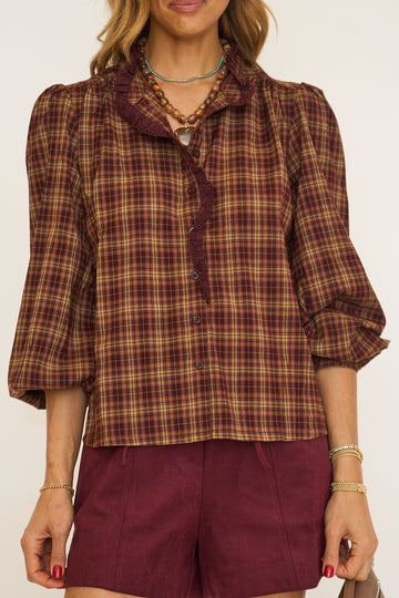 Lainey Lace Trim Button Down Top