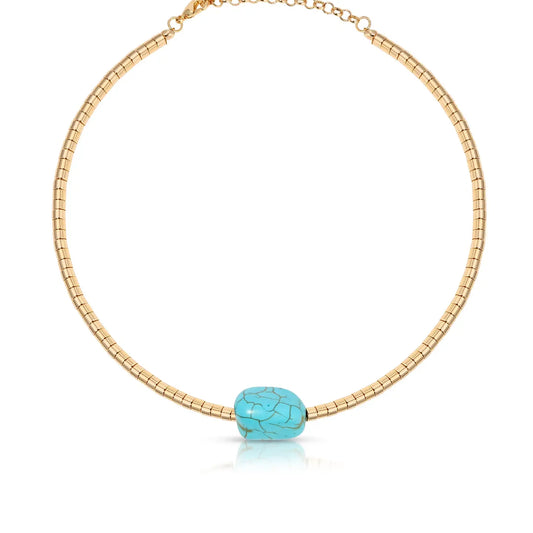 Gold Beaded Turquoise Nugget Necklace