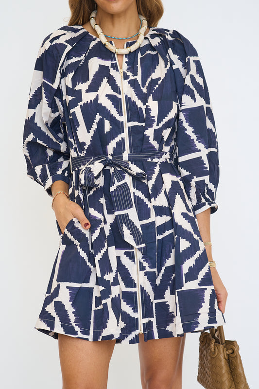 Geometric Zip Front Mini Dress