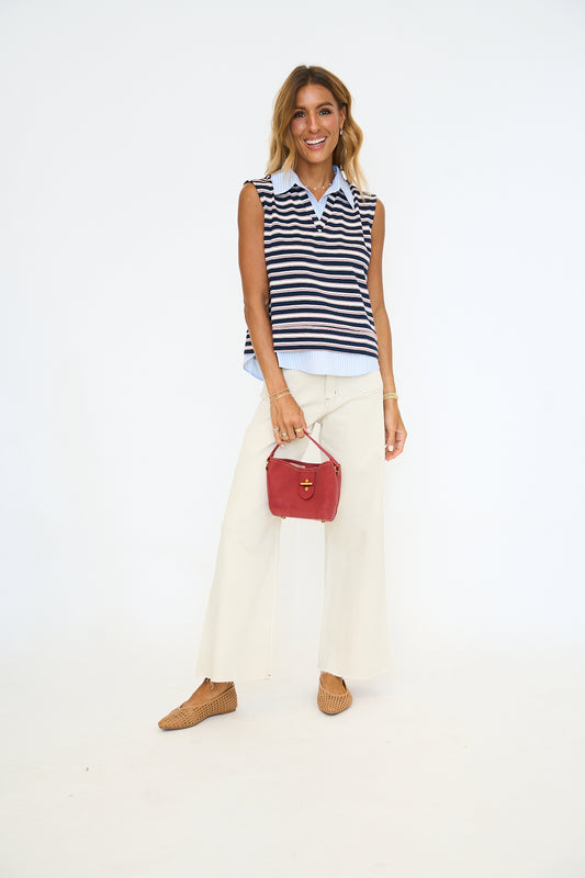 Preppy Stripe Collar Top