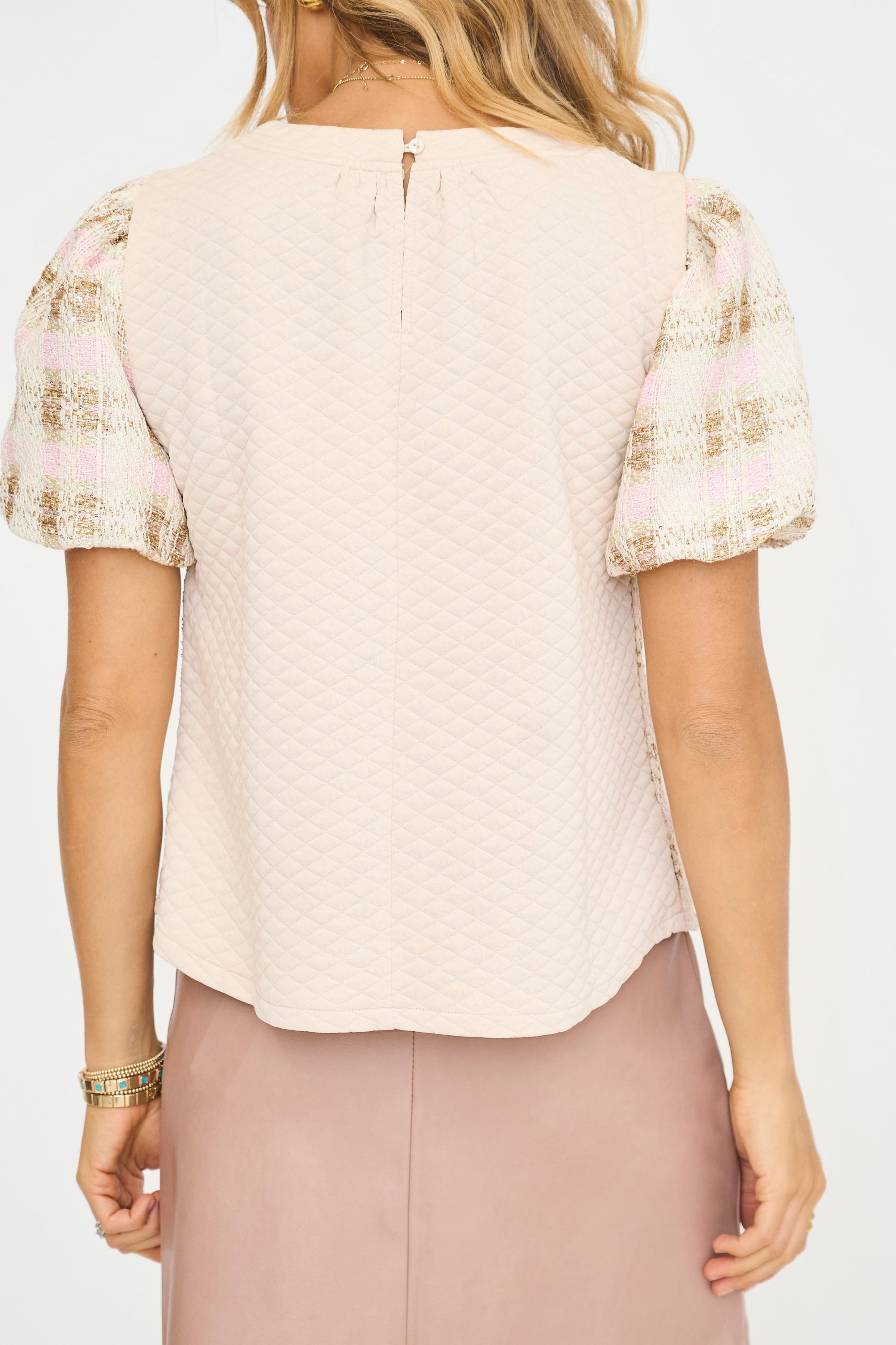 Quilted Contrast Tweed Blouse