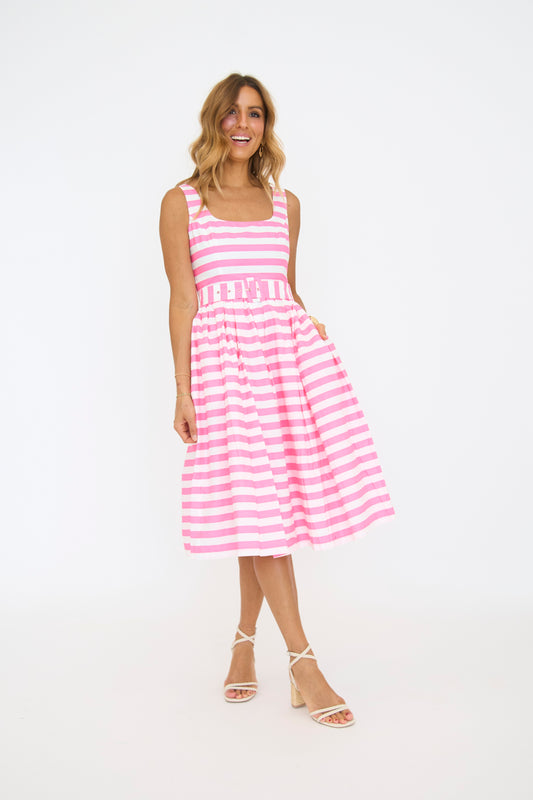 Pretty In Pink Stripe Classic Midi Dress