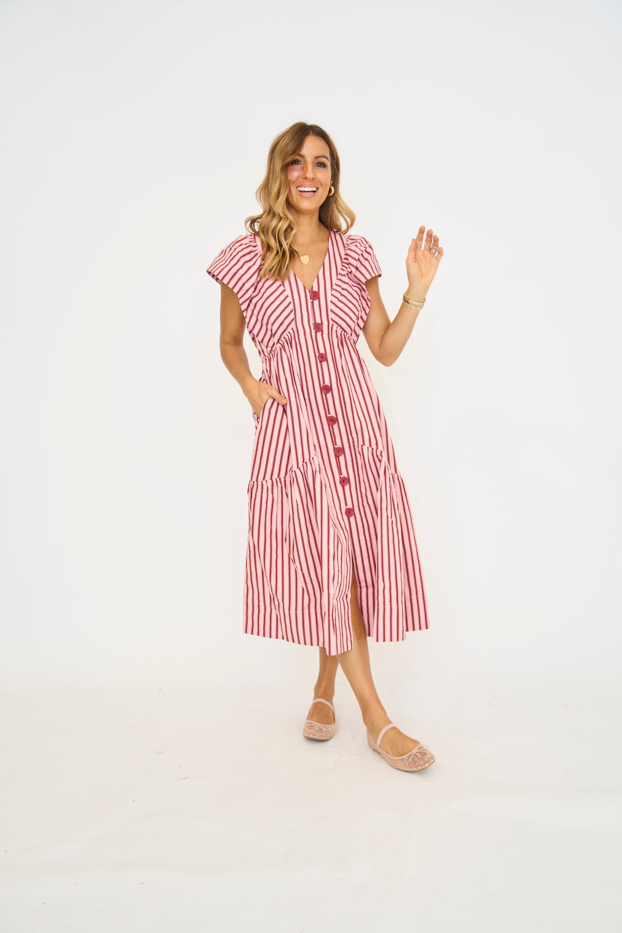 Candy Stripe Vneck Midi Dress