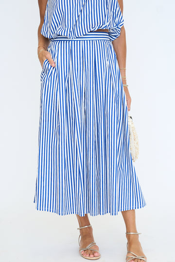 Striped Print Flare Maxi Skirt