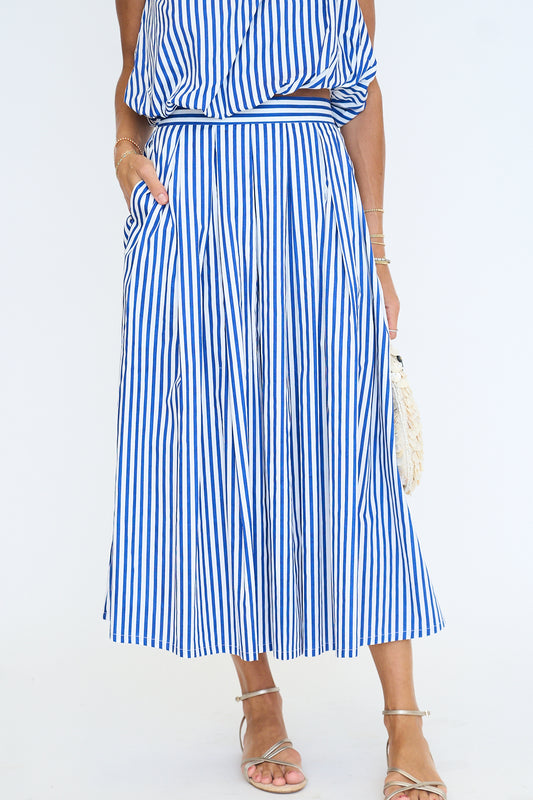 Striped Print Flare Maxi Skirt