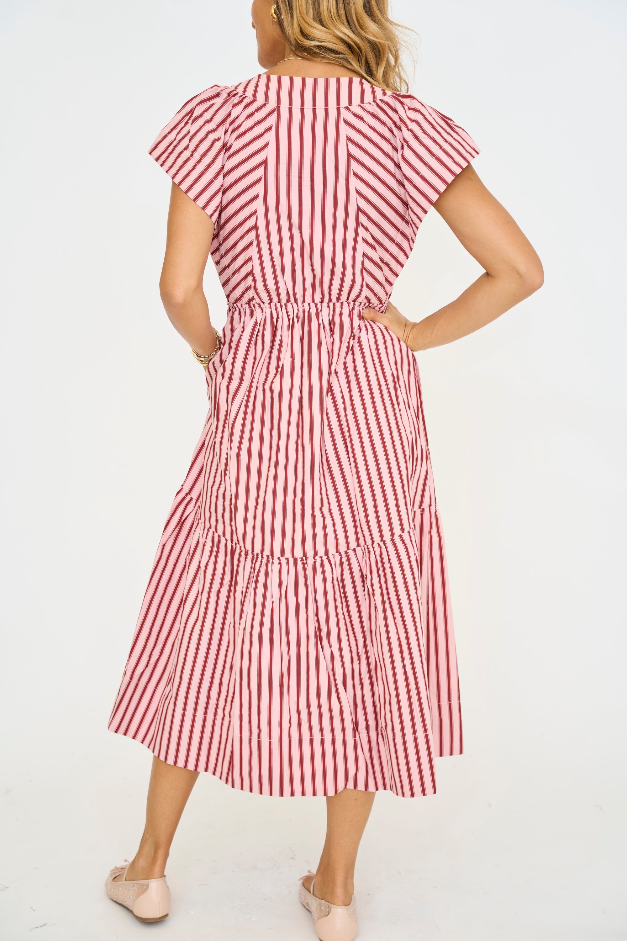 Candy Stripe Vneck Midi Dress