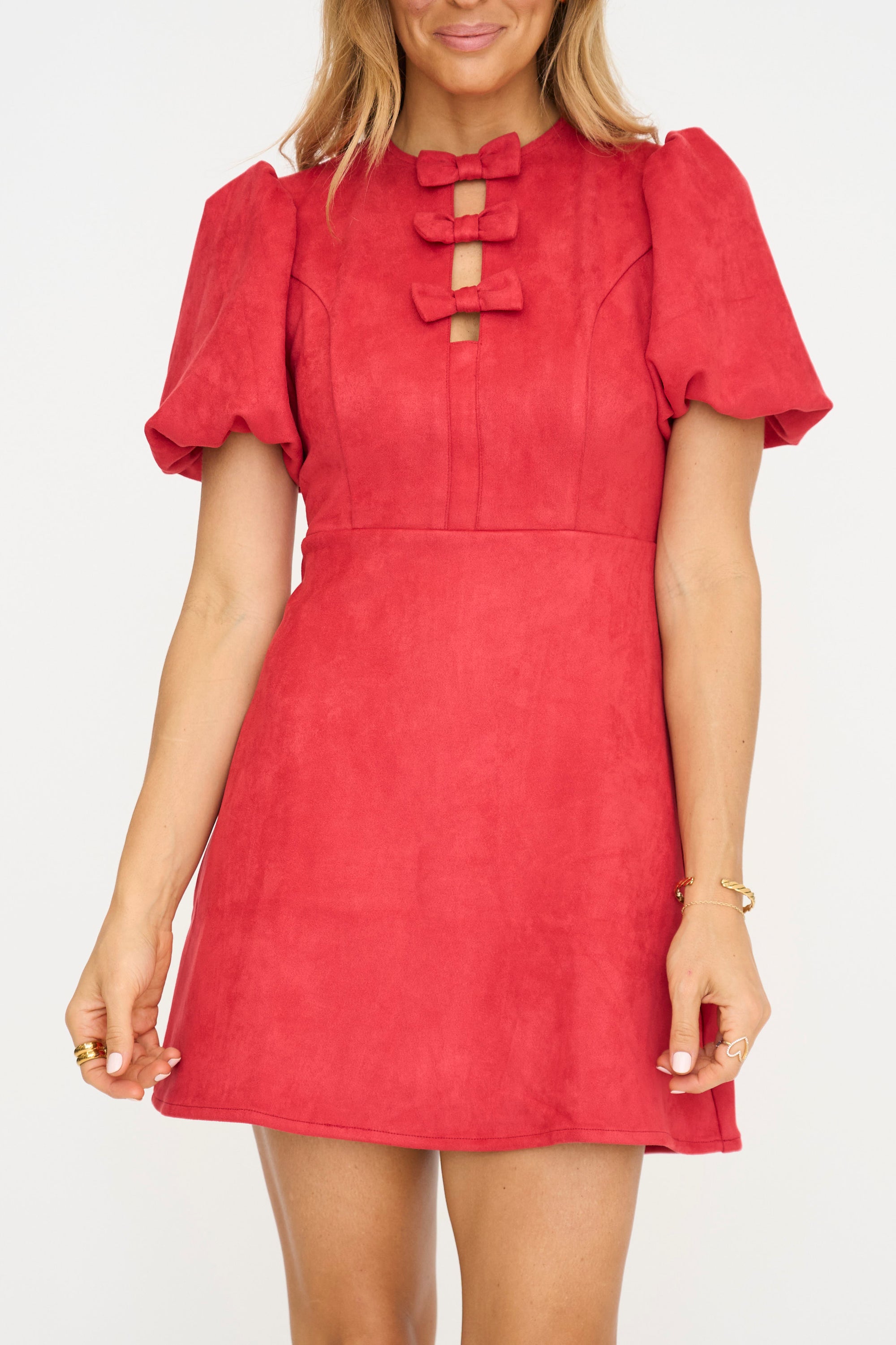 Red Ribbon Suede Mini Dress