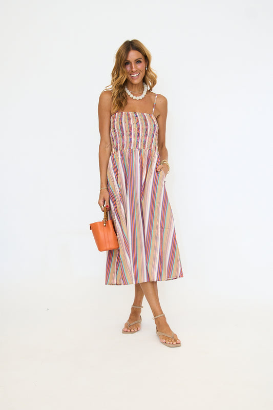 Multicolor Stripe Smocked Maxi Dress