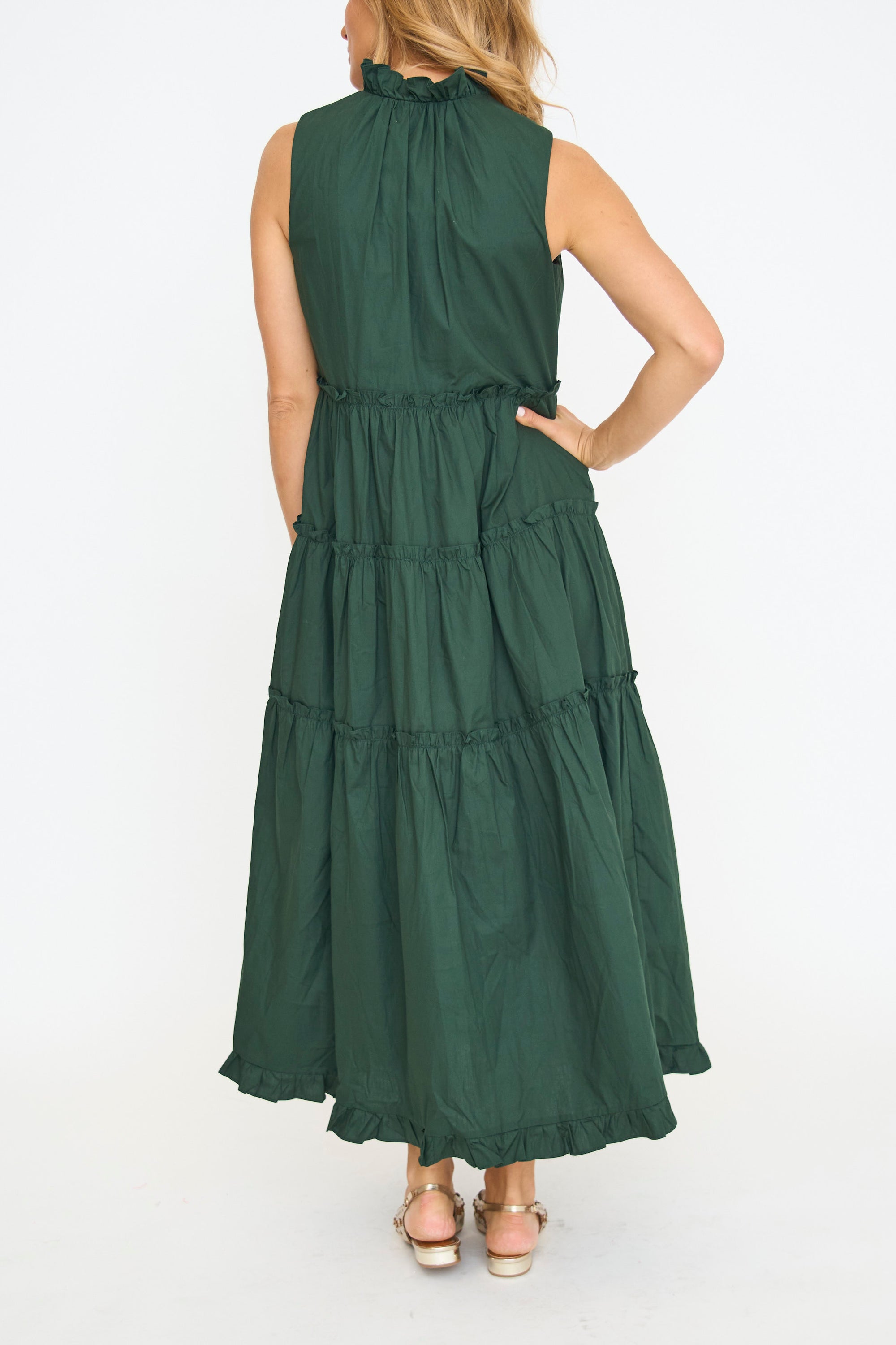 Hunter Green Ruffled Maxi Dress