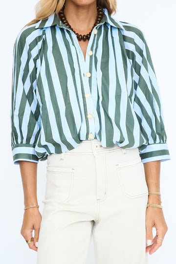 Bold Stripe Collar Bubble Sleeve Top