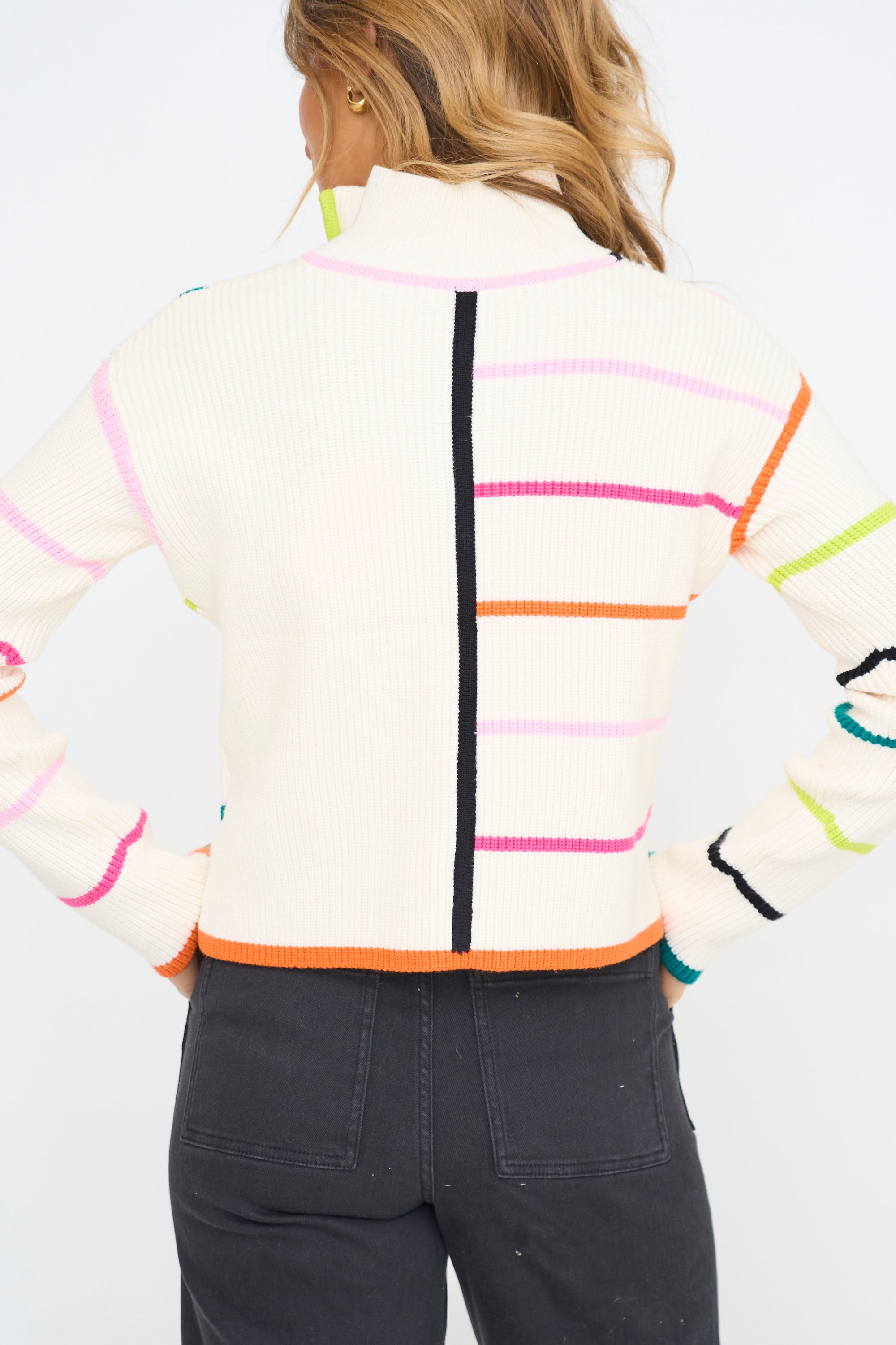 Stripe Half-Zip Rib Sweater