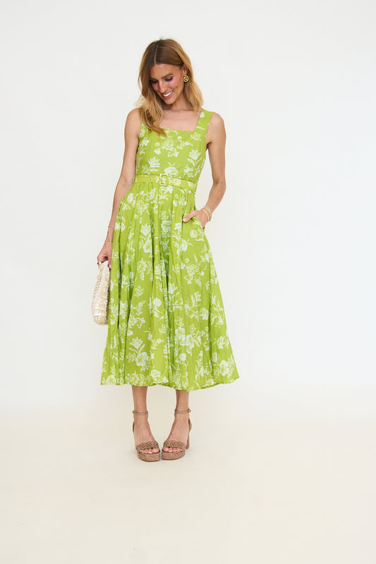Chartreuse Floral Party Dress