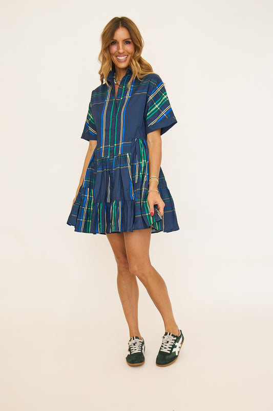 Navy/Green Plaid Mini Dress