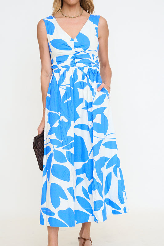 Printed Ruched Midi Dress