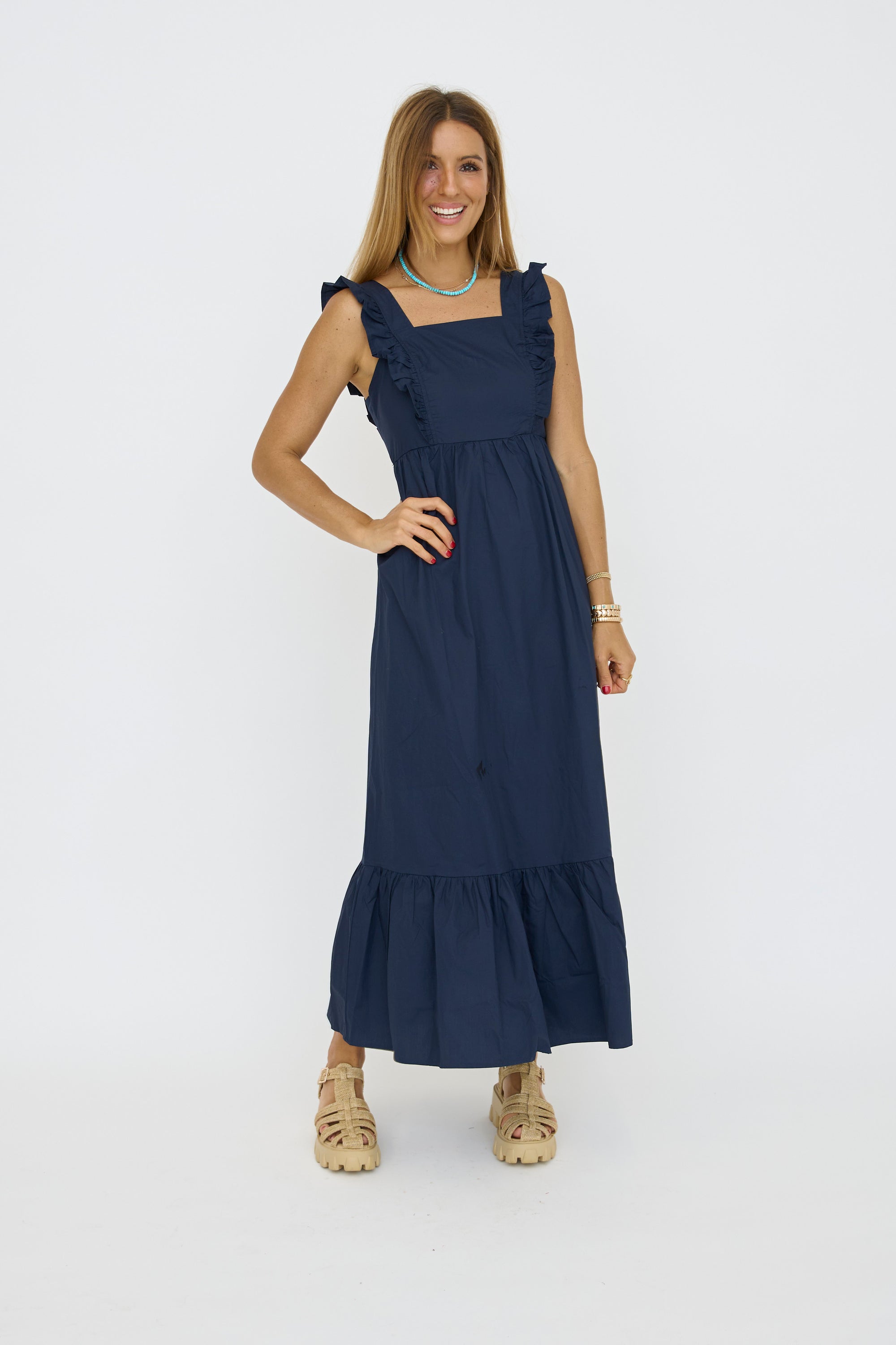 Ruffled Square Neckline Long Dress