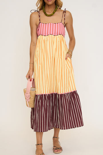 Colorblock Stripe Sleeveless Midi Dress