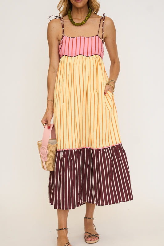 Colorblock Stripe Sleeveless Midi Dress