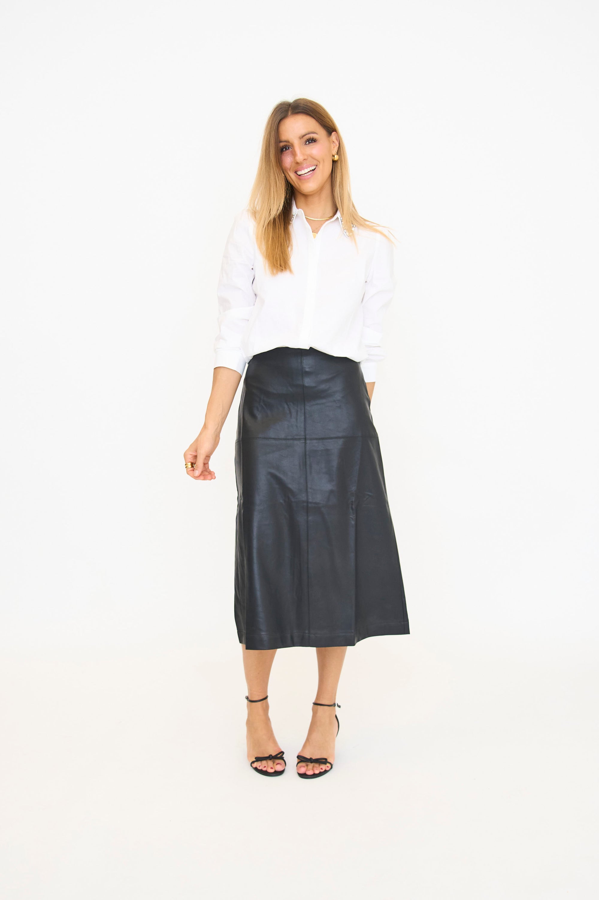 Yuria Faux Leather Midi Skirt