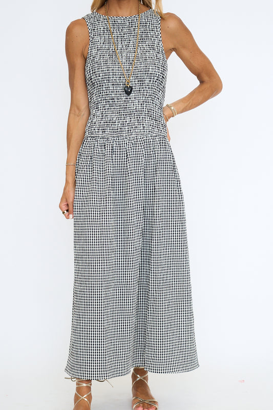 Mini Gingham Drop Waist Maxi Dress