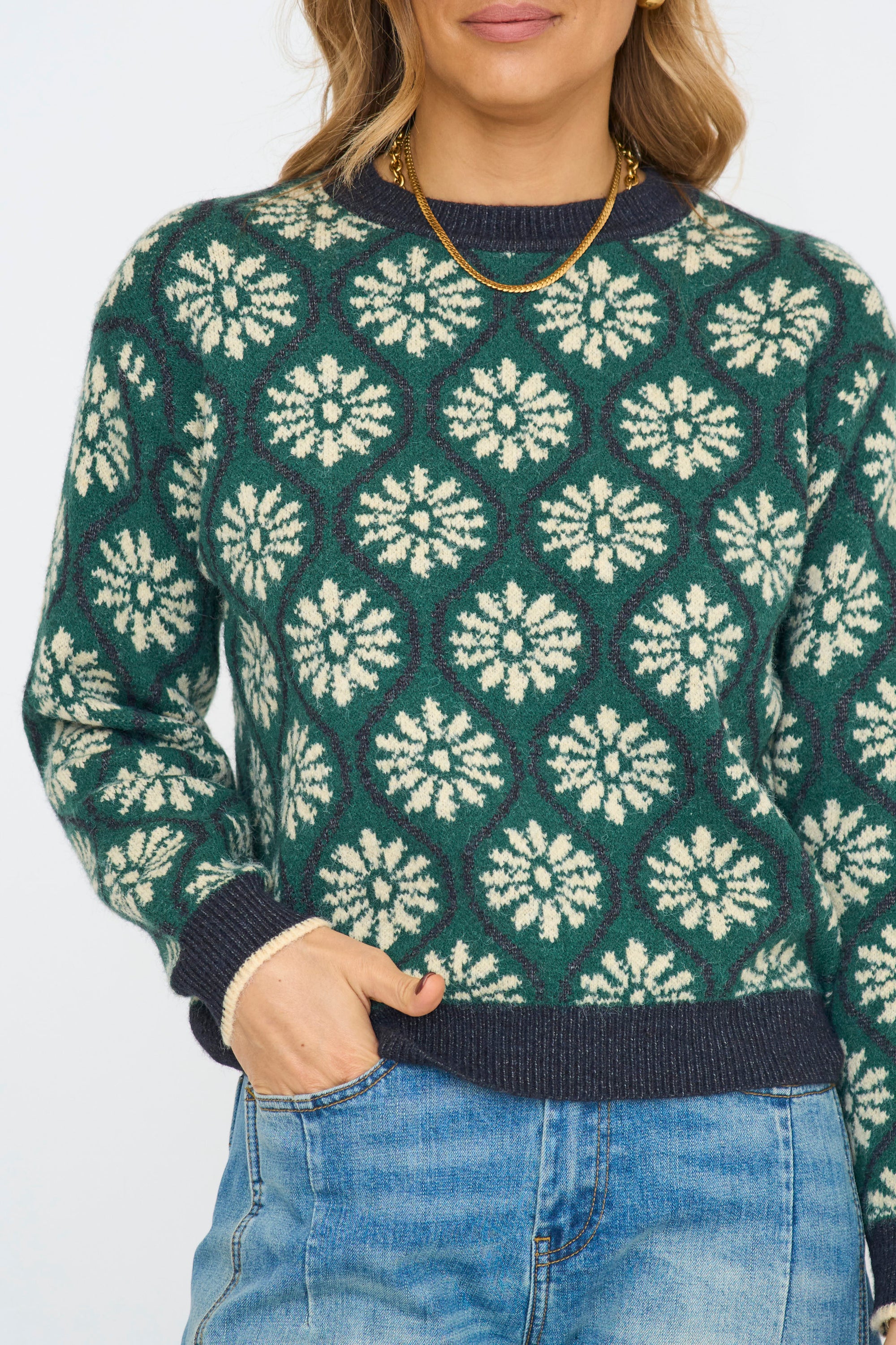 Geo Floral Pullover Sweater