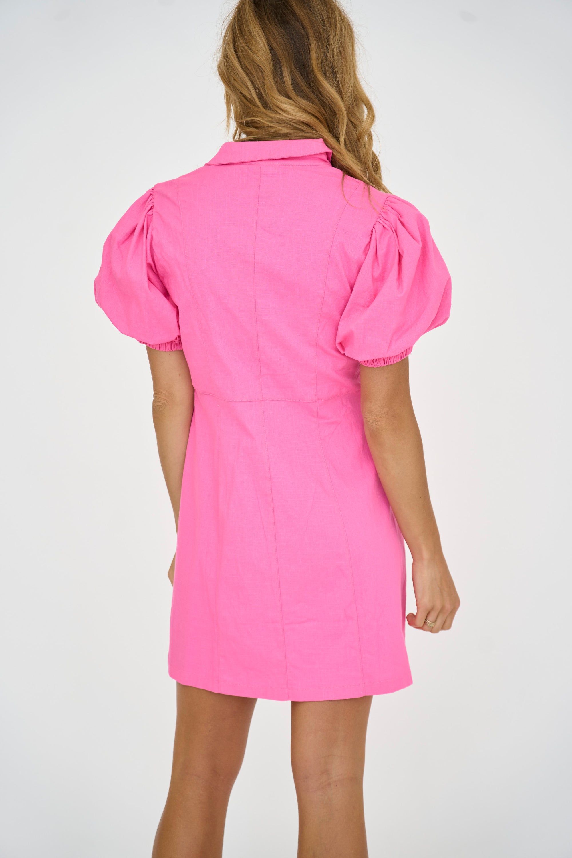 Madison Puff Sleeve Mini Shirt Dress