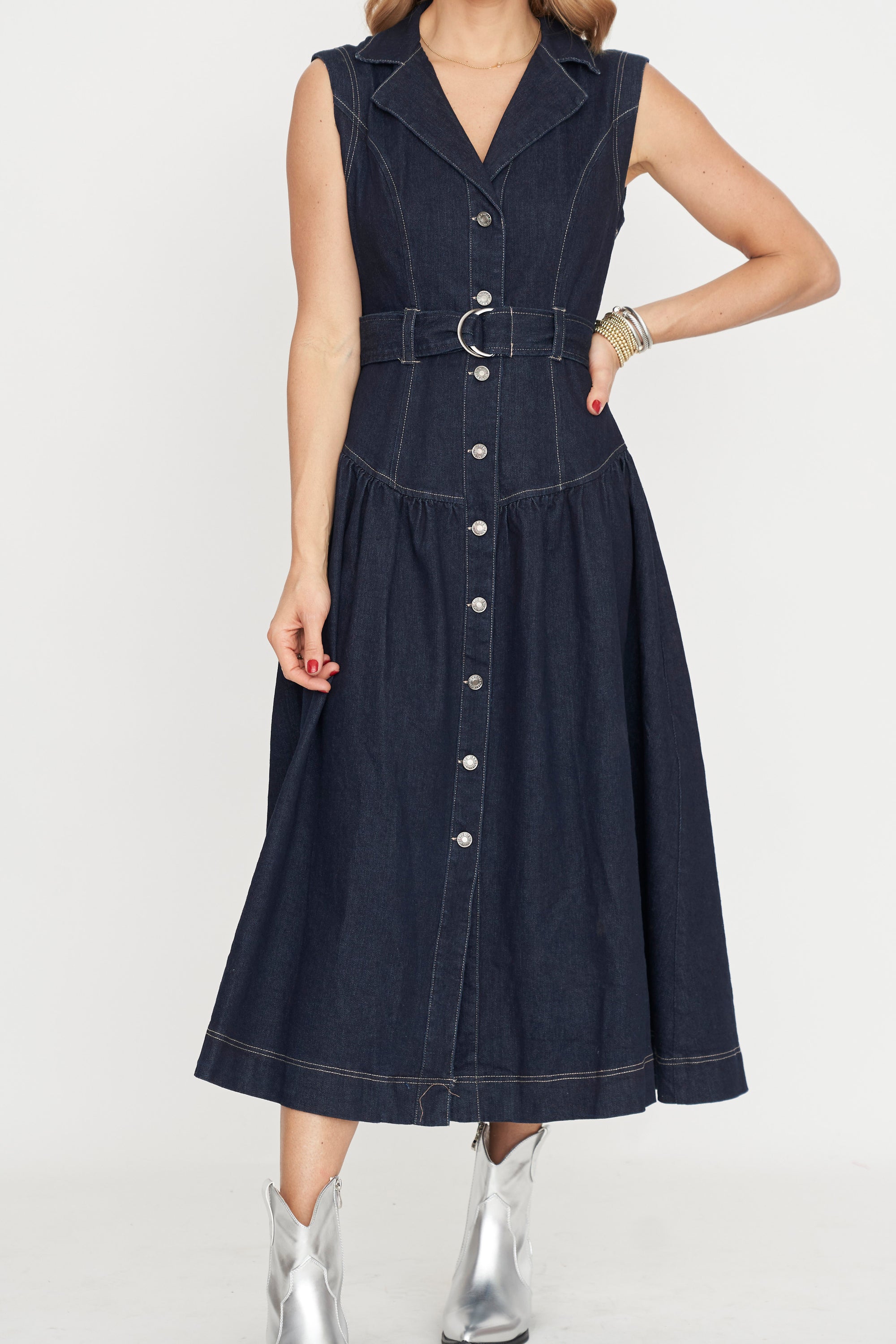 Dark Indigo Denim Midi Dress