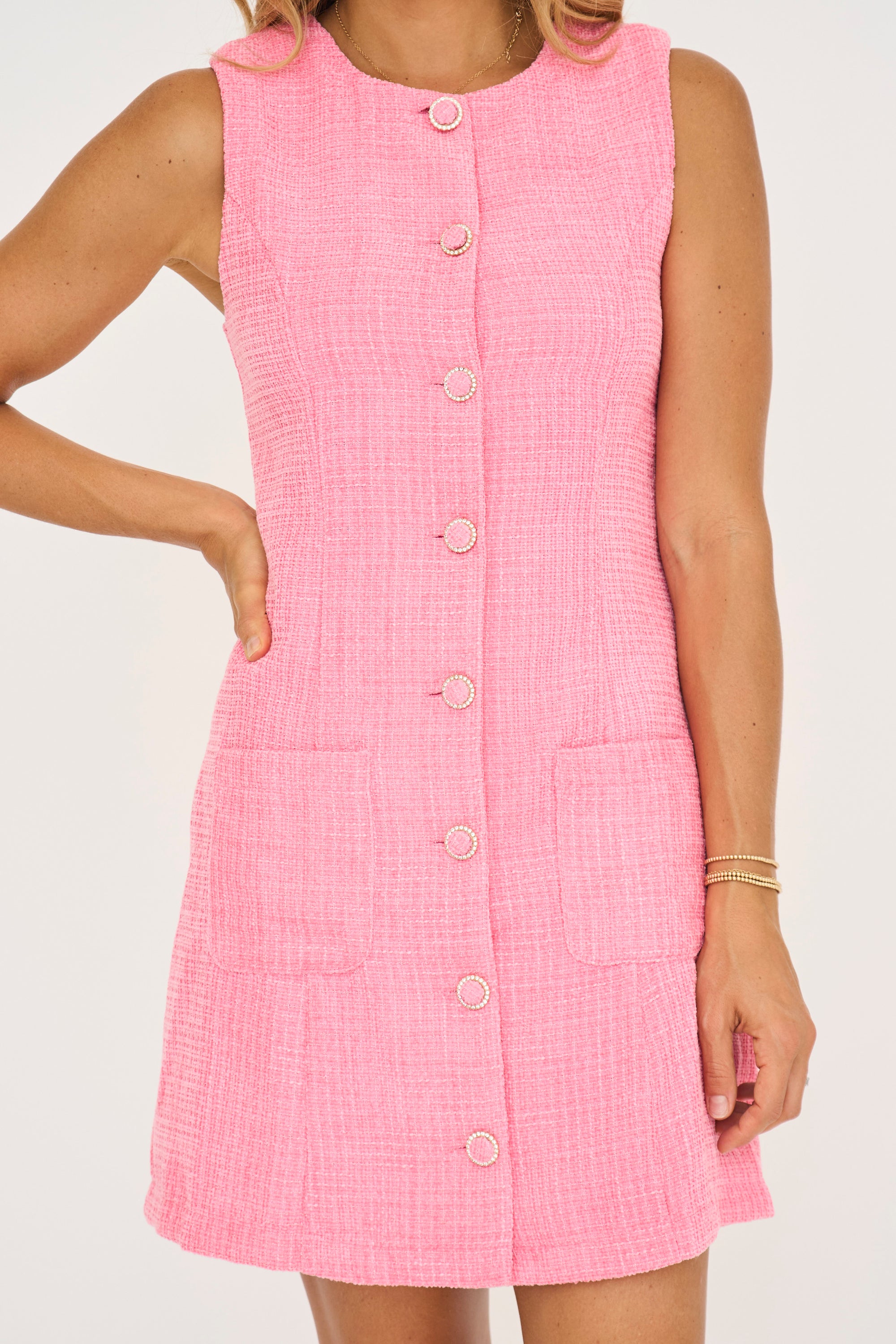 Tweed Buttoned A-Line Dress