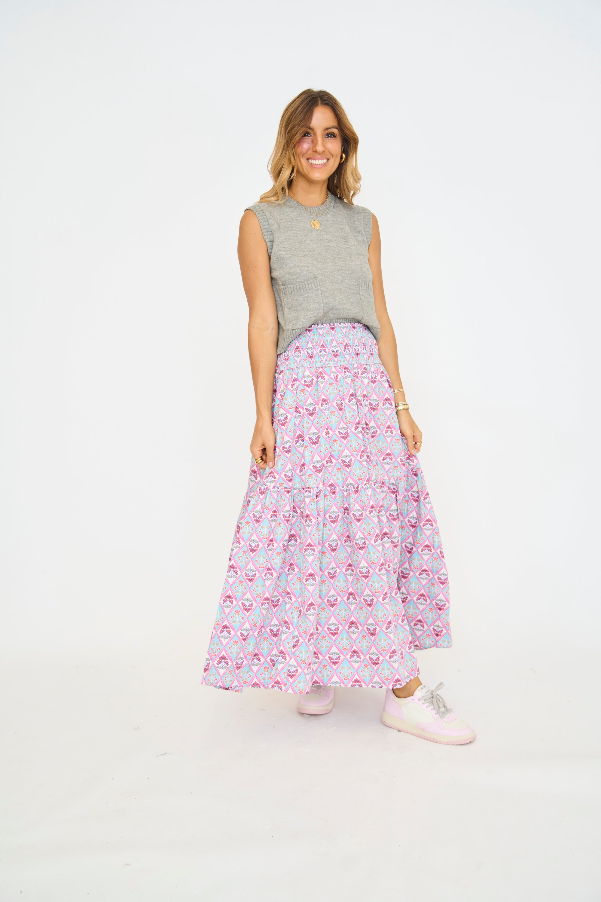 Paris Floral Smock Waist Maxi Skirt