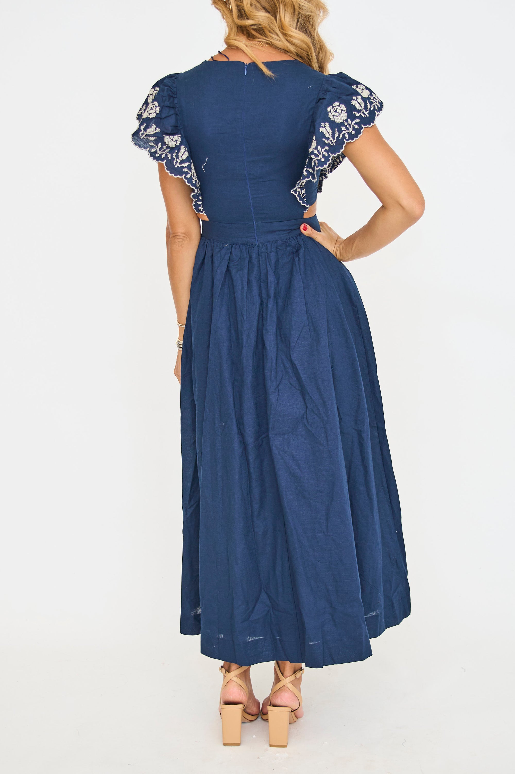 Liza Embroidered Navy Maxi