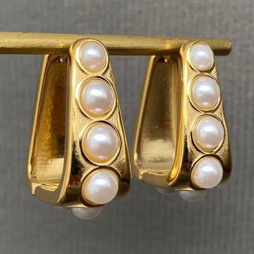 Pearl 18k Gold Plated Huggie Earrings