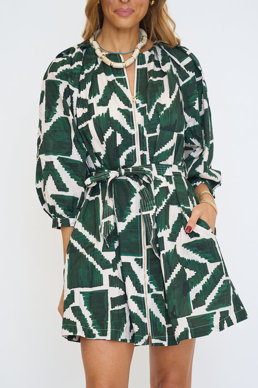 Geometric Zip Front Mini Dress