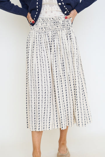 Ditsy Print Midi Skirt with Smocking Waist