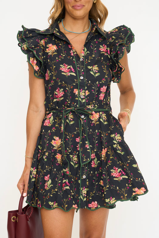 Floral Print Flutter Sleeve Mini Dress