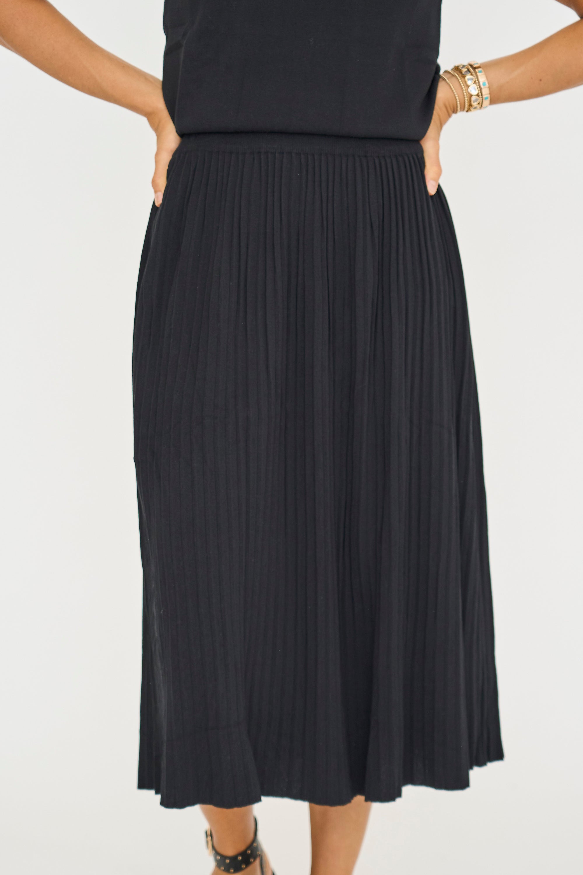 Pleated Knit Midi Skirt