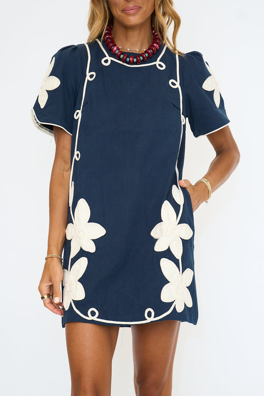 Janie Floral Applique Mini Dress