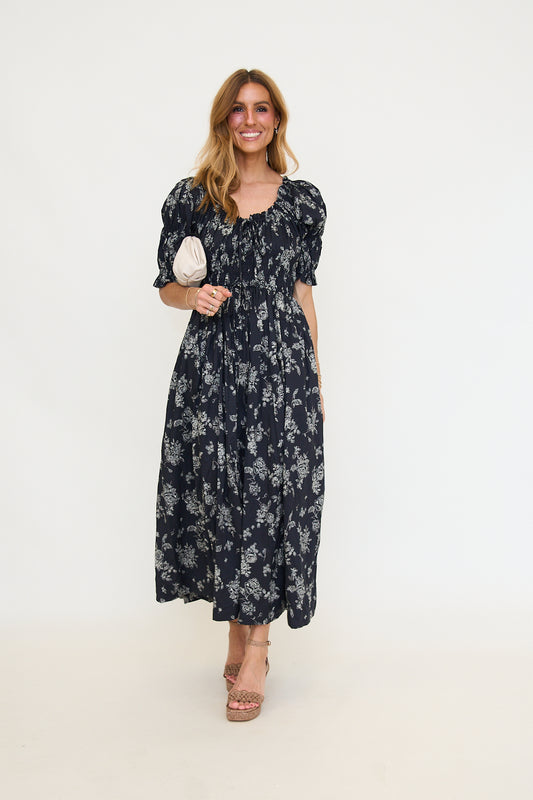 Floral Puff Sleeve Midi Dress