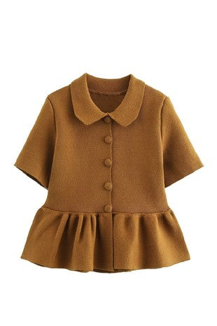 Button Up Knit Peplum Top