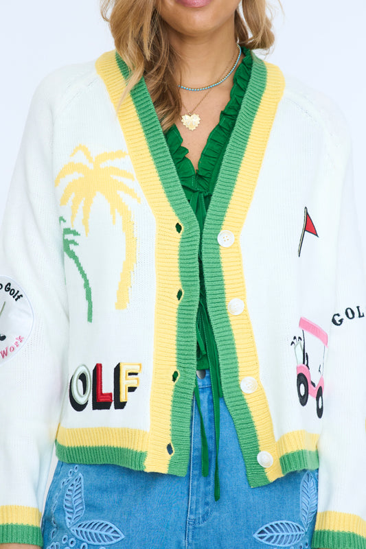 Golf Embroidered Patch Cardigan