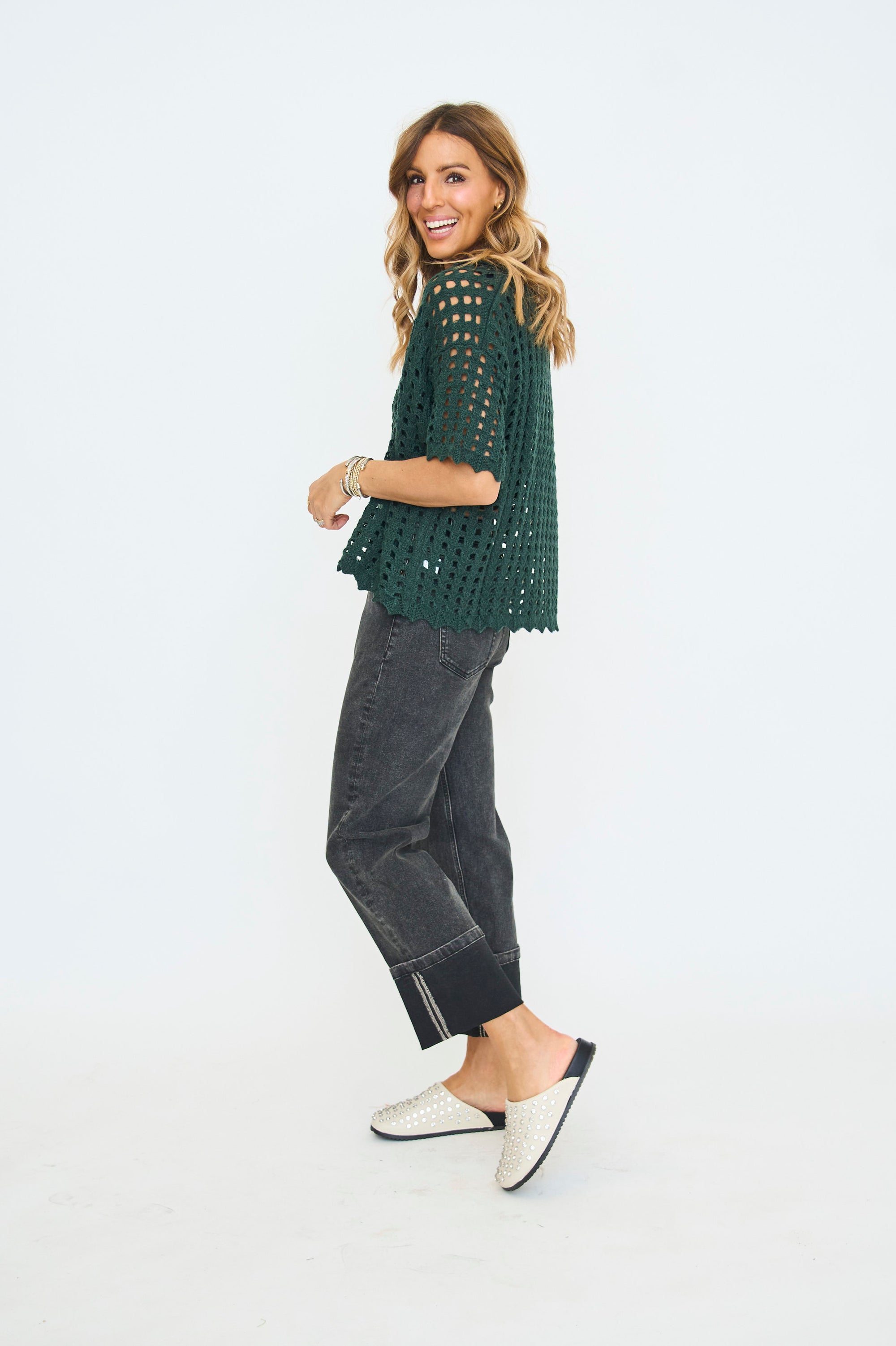 Pointelle Edge Open Stitch Sweater