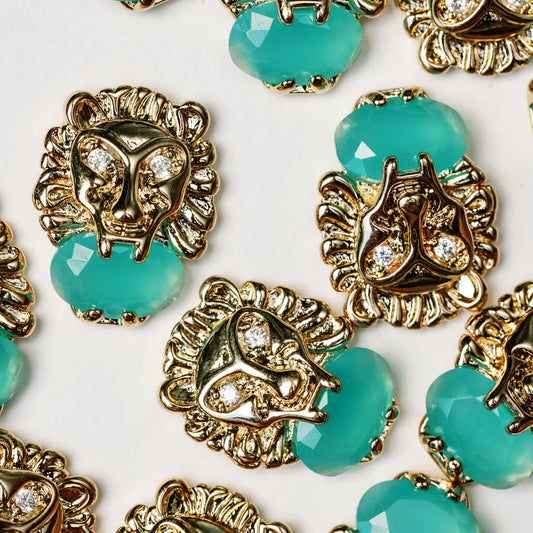 Turquoise and Gold Lion Studs
