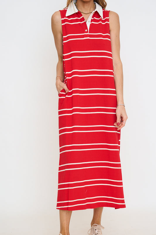 Collared Striped Midi Dress
