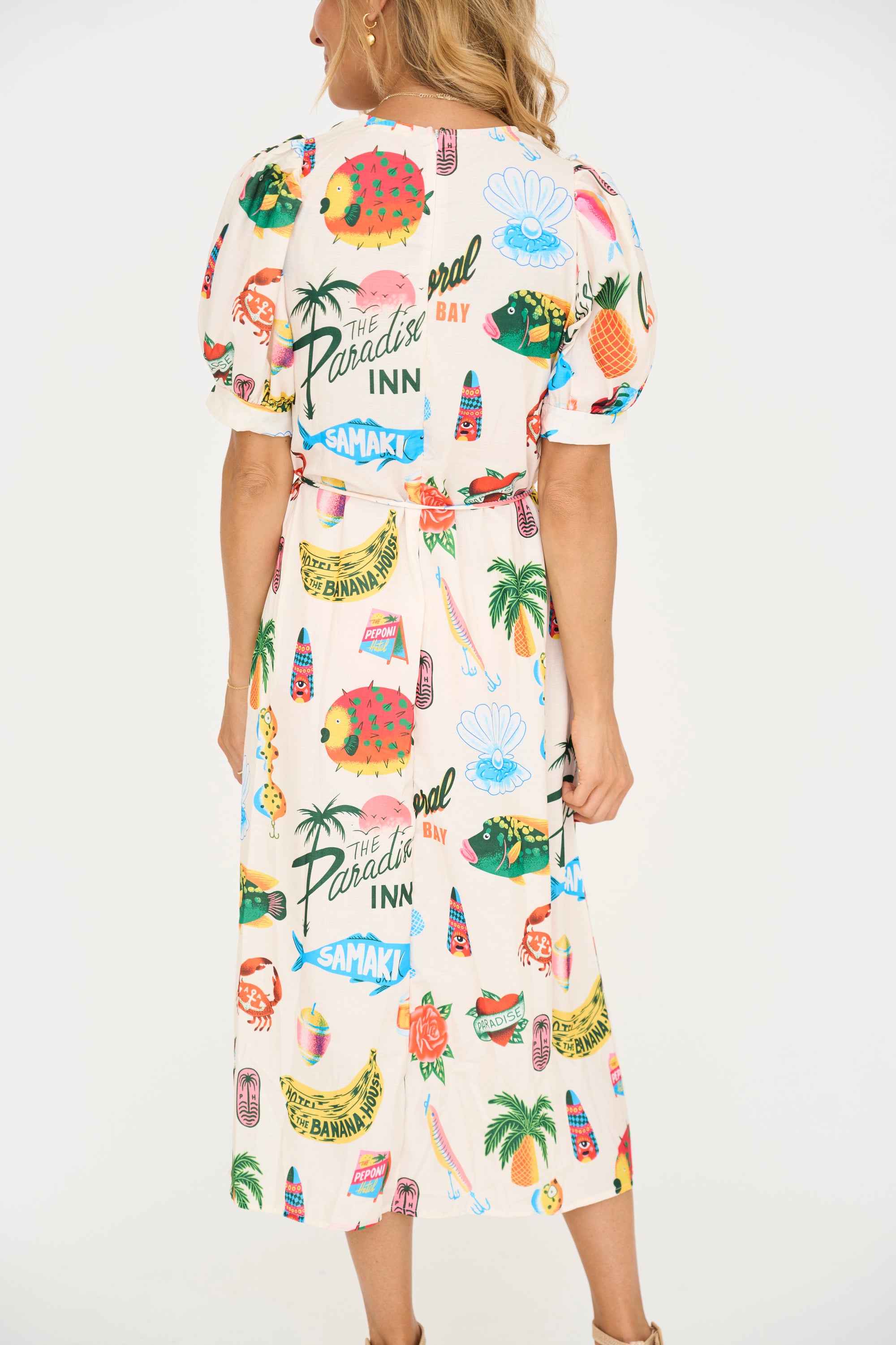 Paradise Print Belted Midi Dress