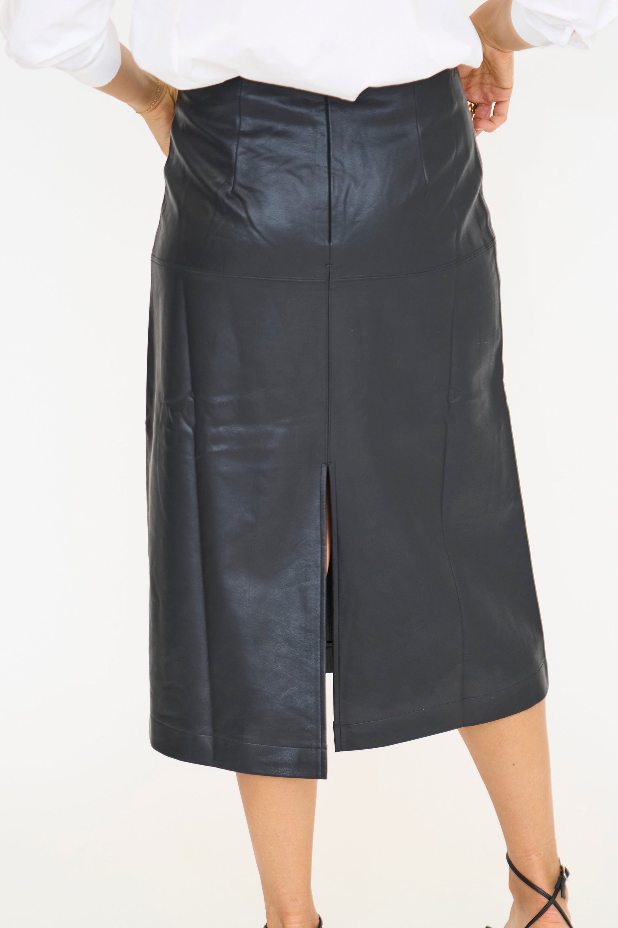 Yuria Faux Leather Midi Skirt