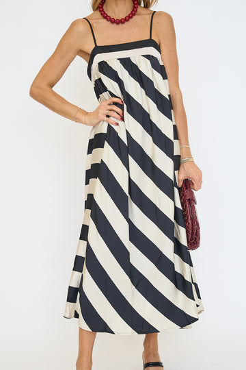 Bold Stripes Adjustable Straps Flowy Maxi Dress
